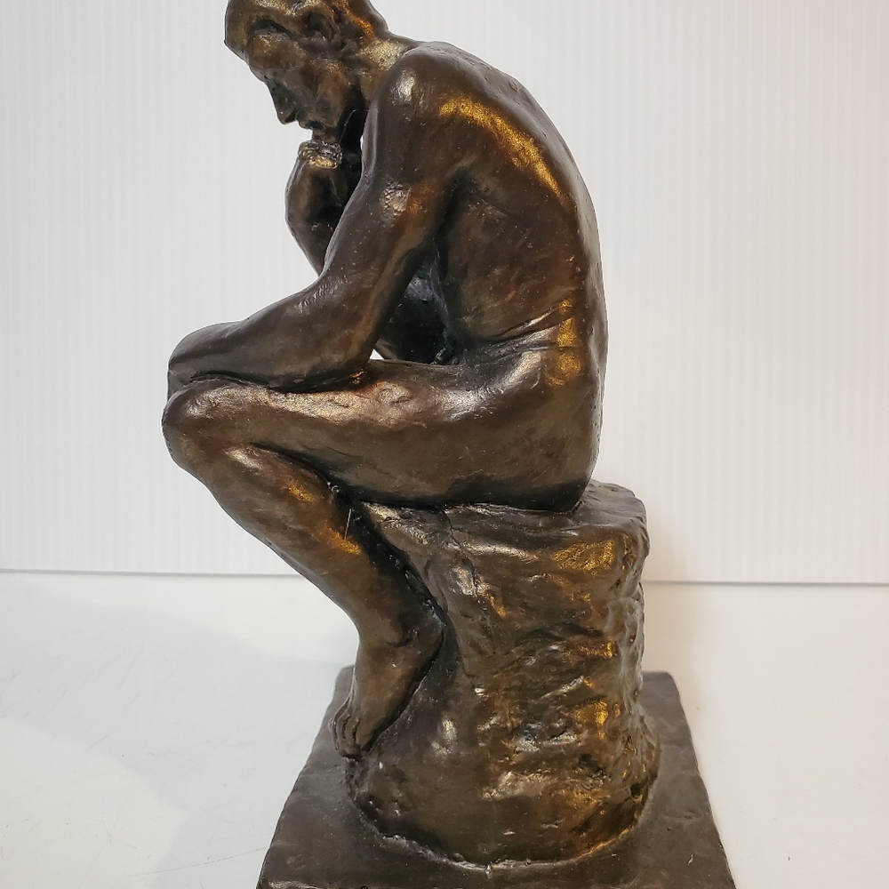 Rodin The Thinker Statue Figurine  7”H Sitting Brown Made Thailand  Rare
